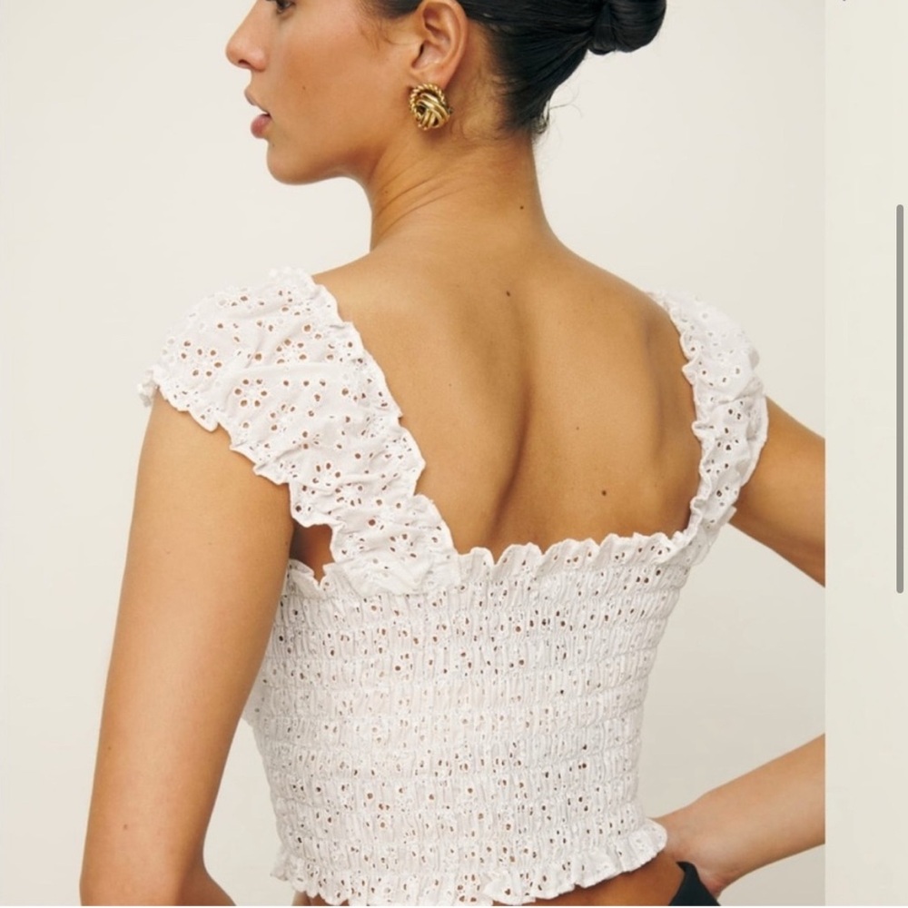 Reformation White Eyelet Smocked Crop Tank - Picture 4 of 6